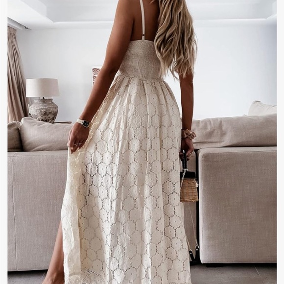 Women's Ruching Smocking Jumpsuit Summer Slip V Neck Backless Maxi High Low - Picture 2 of 3